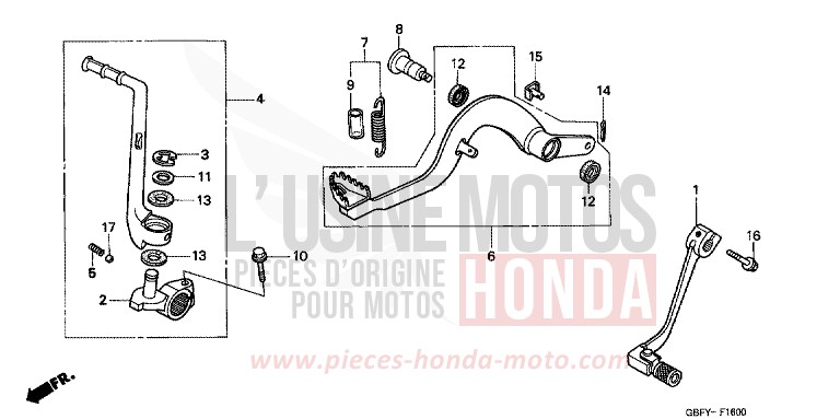 PEDAL/KICKSTARTER-ARM von CR80R "große Räder" EXPLOSION RED (R254) von 2001